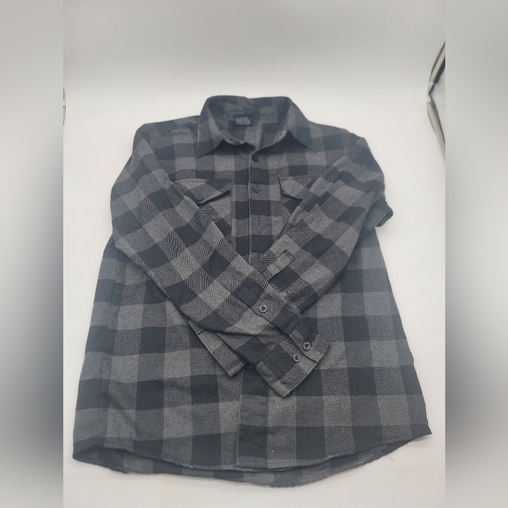 Yago Button Down Shirt Flannel Mens S Black Buffalo Plaid Long Sleeve Pockets
